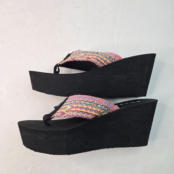 Platform Thong Sandals Sz 9 Boho Southwestern Open Toe Y2K High Wedge Flip Flops - Picture 7 of 10